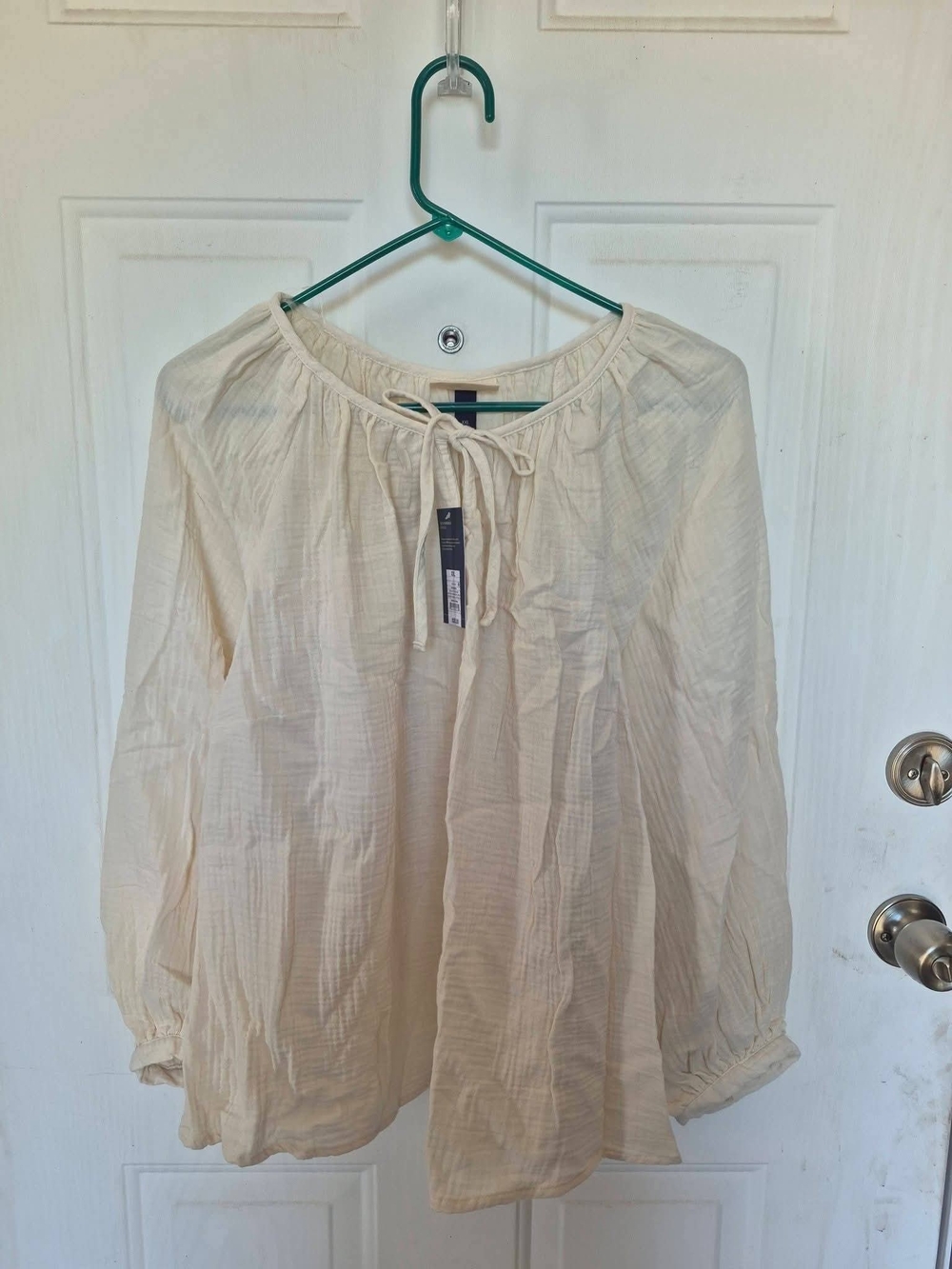 Universal Thread Cream Peasant Tunic with Tie Neck